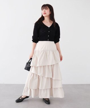 Green Parks ・ｓｗｉｎｇ　ｂｙ　ハート柄スカシニットカーディガン Black