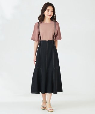 ANY SIS 【洗える】バルーンスリーブ ニットＴシャツ スモーキーピンク