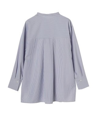 Green Parks レイヤードアソート柄シャツチュニック Stripe Blue