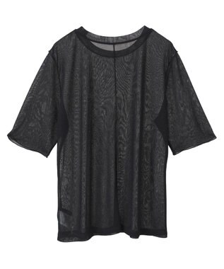 YECCA VECCA クルーネック5分袖シアートップス Black