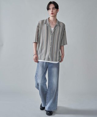 WEGO ストライプメッシュBIGシャツ（SS） オフホワイト