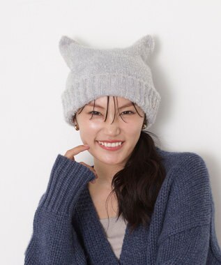 MOONBAT PAUL&JOE ACCESSOIRES(ポール&ジョー)ネコミミ シャギー ニット帽 ライトグレー