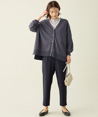 ANY 【6サイズ展開/ウエストゴム】イージーテーパードパンツ ネイビーストライプ