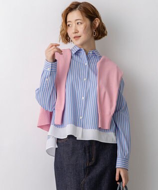 23区 【先行予約】CANCLINI レギュラーカラー ストライプ クロップドシャツ サックス×ピンクストライプ