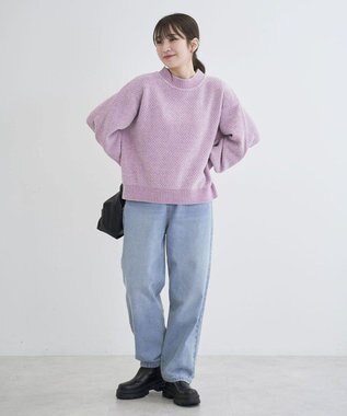 Green Parks ベロアモールモックネックニットプルオーバー Pink