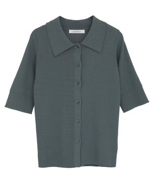 Green Parks ポロ襟5分袖リブニット Turquoise Blue