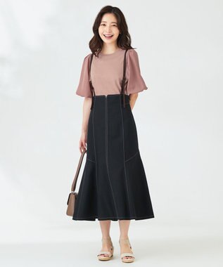 ANY SIS 【洗える】バルーンスリーブ ニットＴシャツ スモーキーピンク