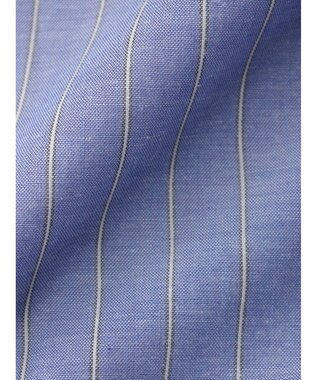 Green Parks 綿麻混スキッパーシャツ Stripe Sax