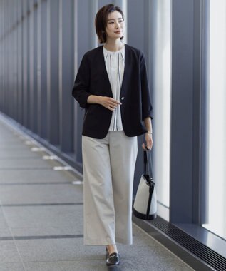 J.PRESS LADIES 【洗える】ストレッチ ノーカラー ジャケット ブラック系