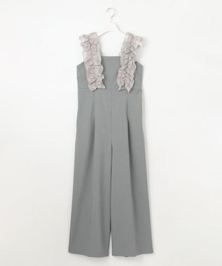 Feroux 【洗える】フリルショルダー サロペット ライトグレー系