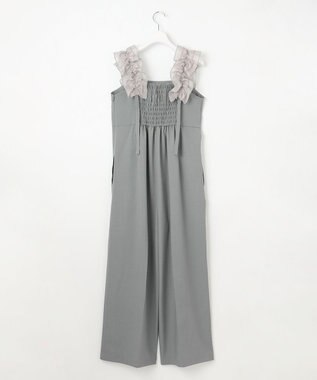 Feroux 【洗える】フリルショルダー サロペット ライトグレー系