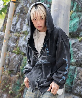 WEGO 【ユニセックス着用ITEM/MLサイズ展開】パウダーブリーチグラフィックZIPパーカー 柄3