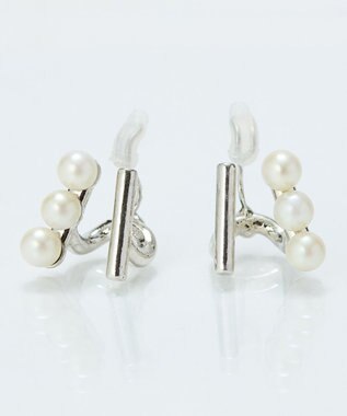 Phoebe 【痛くないシリーズ/金属アレルギー対応】ダブルデコレイトパールライトフィットイヤリング　シルバー