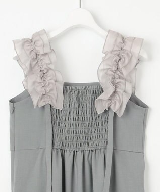 Feroux 【洗える】フリルショルダー サロペット ライトグレー系