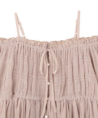 earth music&ecology 【2WAY】シャーリングフリルオフショルブラウス Pink Beige