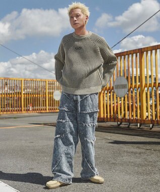 WEGO ダーツフリンジデニムパンツ デニム淡加工色