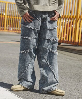 WEGO ダーツフリンジデニムパンツ デニム淡加工色