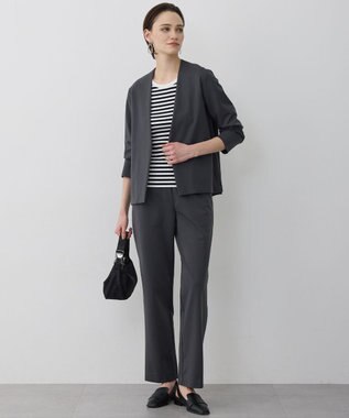 ICB L ナイロンストレッチポンチ ノーカラージャケット チャコール