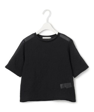 ICB 【洗える】 シャイニーサッカー クロップドトップス ブラック系