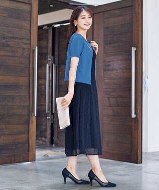 Tiaclasse L 【洗える】大人上品な総レースワンピース ネイビー