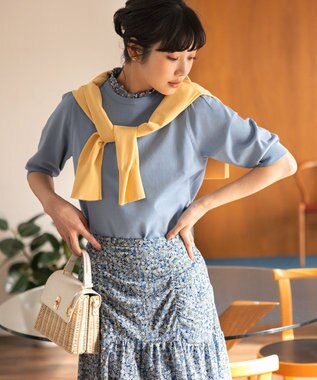 組曲 【UVケア・接触冷感】MINA 6分袖ニットプルオーバー サックス系