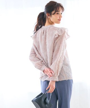 Feroux 【洗える】ジャガードブラウス ベージュ系