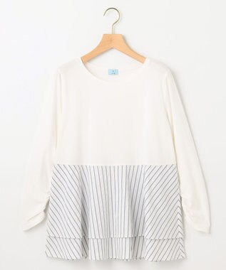 組曲 S シャツコンビティアード ロングＴシャツ アイボリー×ストライプ系1