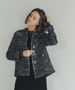 YECCA VECCA ノーカラーツイードジャケット Black