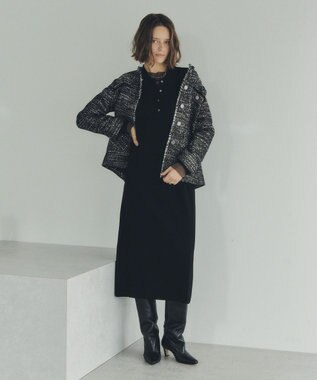 YECCA VECCA ノーカラーツイードジャケット Black