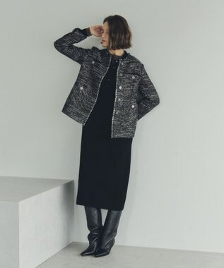 YECCA VECCA ノーカラーツイードジャケット Black