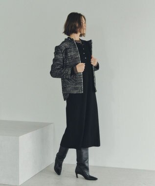 YECCA VECCA ノーカラーツイードジャケット Black