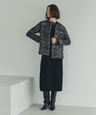 YECCA VECCA ノーカラーツイードジャケット Black