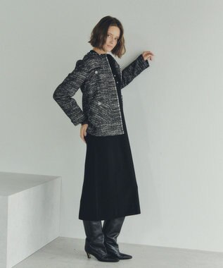 YECCA VECCA ノーカラーツイードジャケット Black
