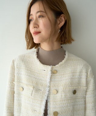 YECCA VECCA ノーカラーツイードジャケット Ivory