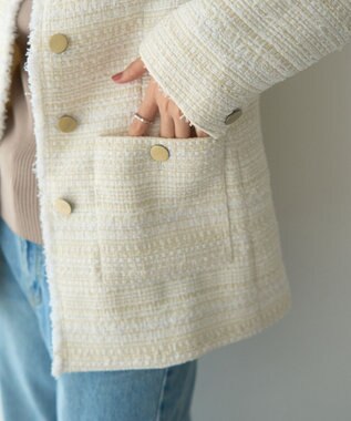 YECCA VECCA ノーカラーツイードジャケット Ivory