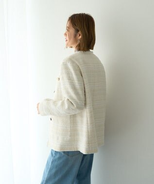 YECCA VECCA ノーカラーツイードジャケット Ivory