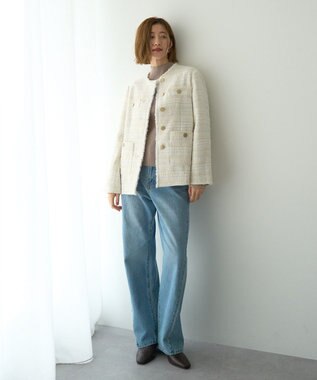 YECCA VECCA ノーカラーツイードジャケット Ivory