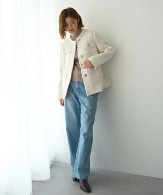 YECCA VECCA ノーカラーツイードジャケット Ivory