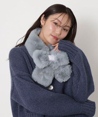 MOONBAT 【新色追加】PAUL & JOE ACCESSOIRES フェイクファーリボンマフラー ペールスカイ