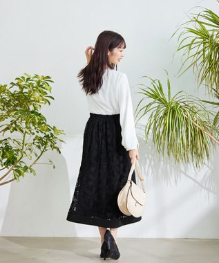 Tiaclasse L 【洗える】花柄レースマーメイドスカート ブラック