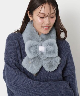 MOONBAT 【新色追加】PAUL & JOE ACCESSOIRES フェイクファーリボンマフラー ペールスカイ