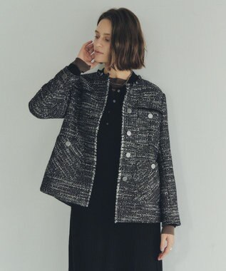 YECCA VECCA ノーカラーツイードジャケット Black