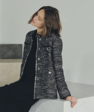 YECCA VECCA ノーカラーツイードジャケット Black