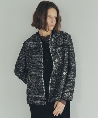 YECCA VECCA ノーカラーツイードジャケット Black
