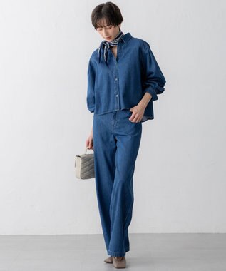 23区 S 【Oggi3月号掲載/洗える】ライトダンガリー クロップド ボリュームスリーブ シャツ インディゴ