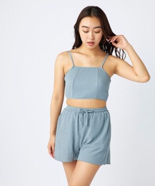 OP／FILA 【Ocean Pacific】ティアードトップス＋ショートパンツ付き 4点セット ブルー