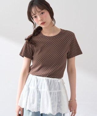 earth music&ecology ドットプリントＴシャツ Brown