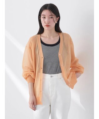 earth music&ecology ファンシーラメＶネックカーディガン Pink Orange