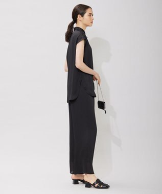 ICB 【接触冷感・洗える】サテンヨウリュウ フレンチスリーブシャツ ブラック系