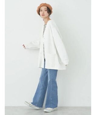 earth music&ecology ヘリンボーン調Ｖネックカーディガン Ivory